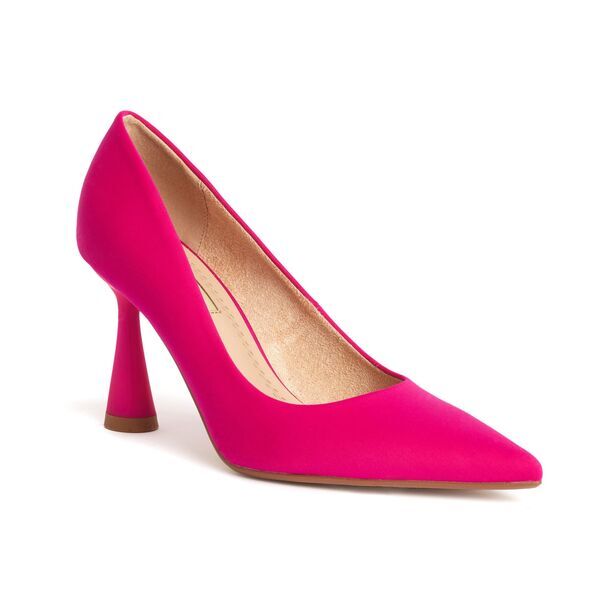 Vibrant Satin Pointed Pumps with Curved Heel