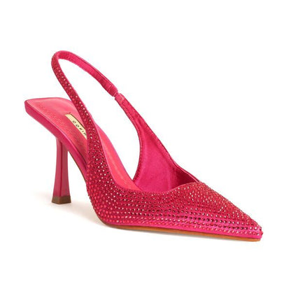 Pink Embellished Slingback Heels with Pointed Toe