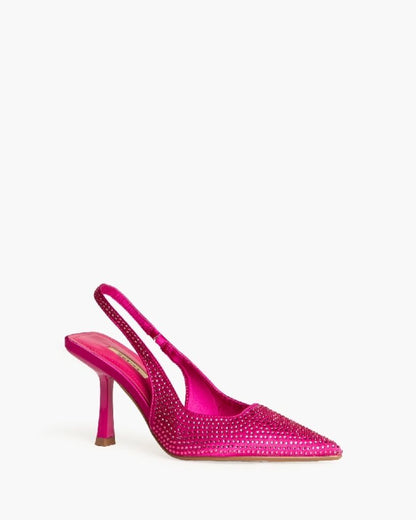 Pink Embellished Slingback Heels with Pointed Toe