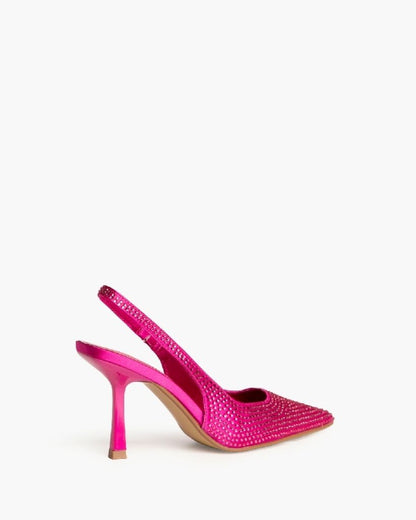 Pink Embellished Slingback Heels with Pointed Toe