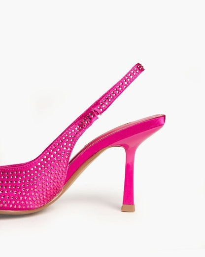Pink Embellished Slingback Heels with Pointed Toe