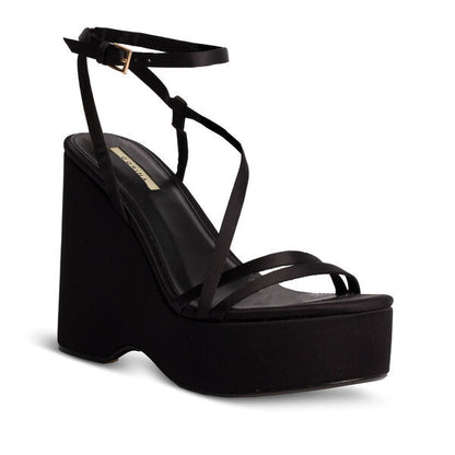 Black Strappy Wedge Sandals with Ankle Strap