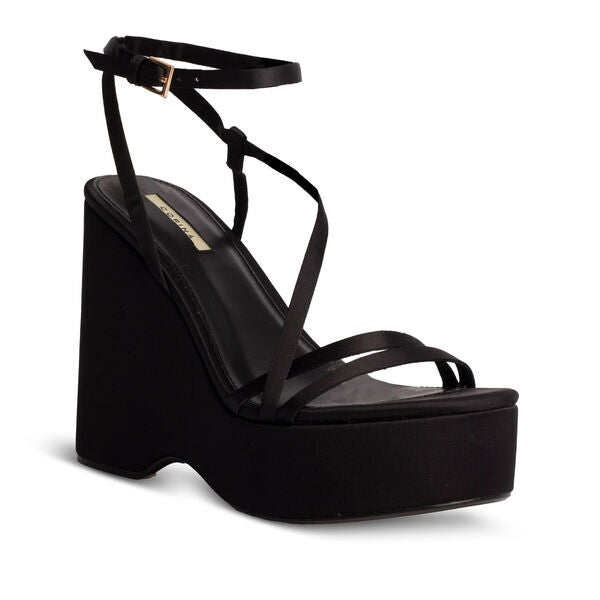 Black Strappy Wedge Sandals with Ankle Strap