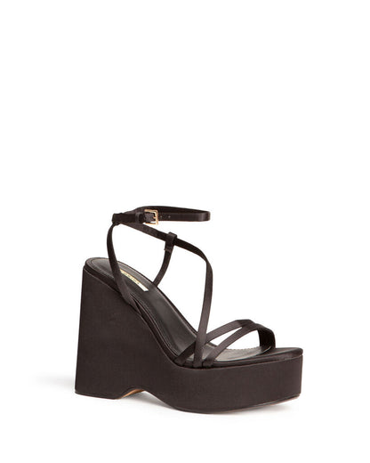 Black Strappy Wedge Sandals with Ankle Strap
