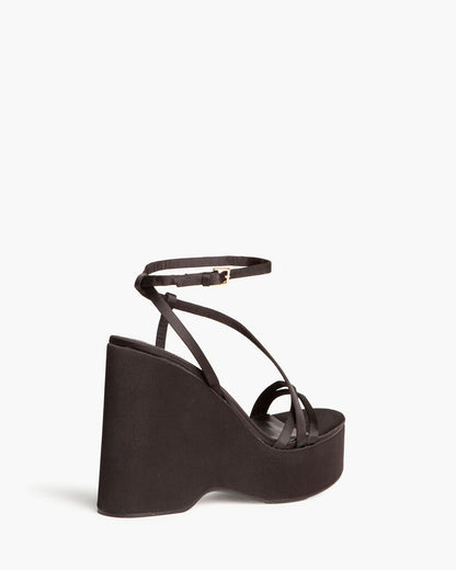 Black Strappy Wedge Sandals with Ankle Strap