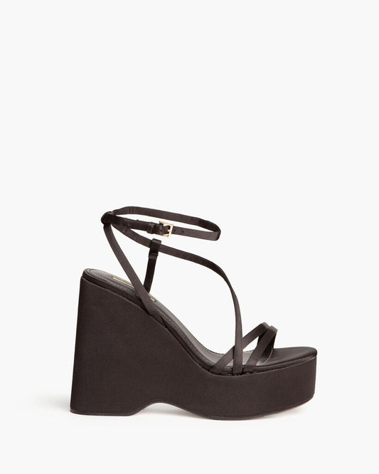Black Strappy Wedge Sandals with Ankle Strap
