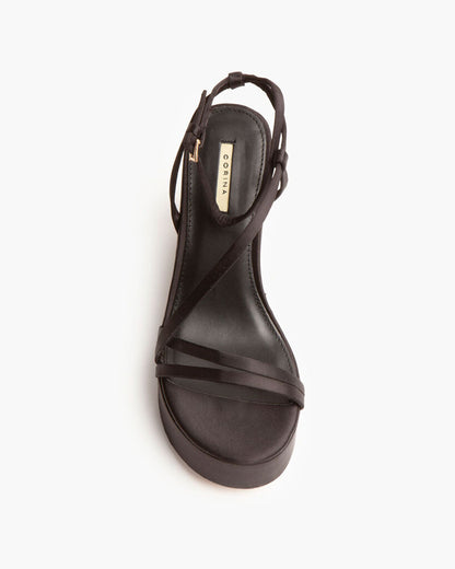 Black Strappy Wedge Sandals with Ankle Strap