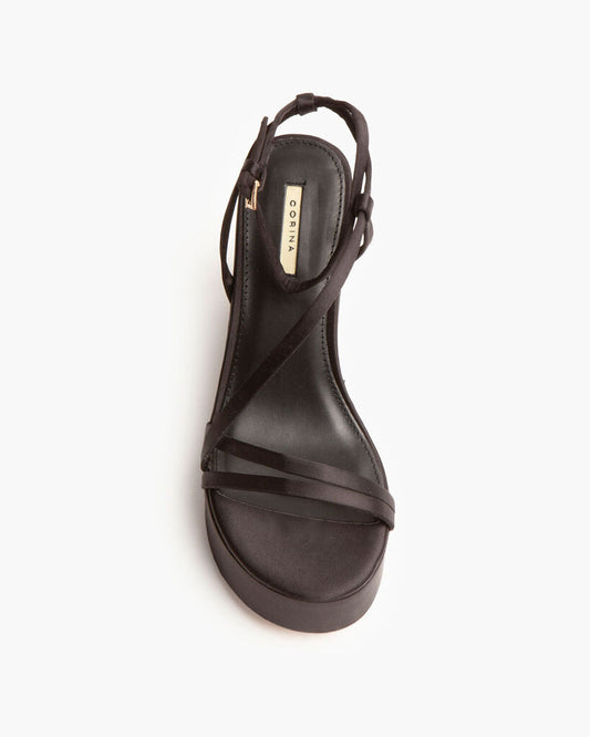Black Strappy Wedge Sandals with Ankle Strap