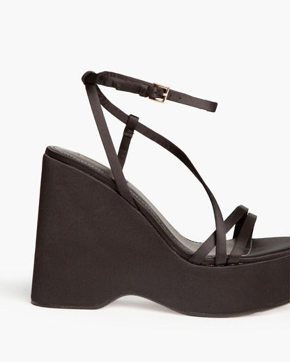 Black Strappy Wedge Sandals with Ankle Strap