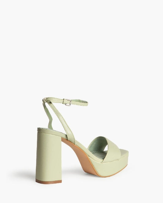 Green Block Heel Sandal with Ankle Strap