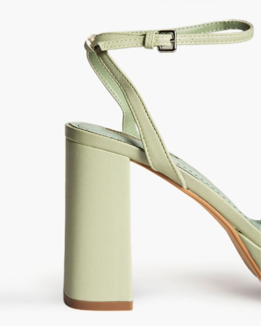 Green Block Heel Sandal with Ankle Strap