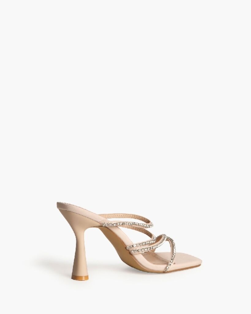 Beige Embellished Strappy Heel Sandal