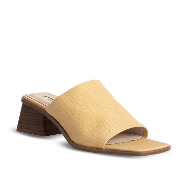 Yellow Textured Leather Block Heel Slide Sandal