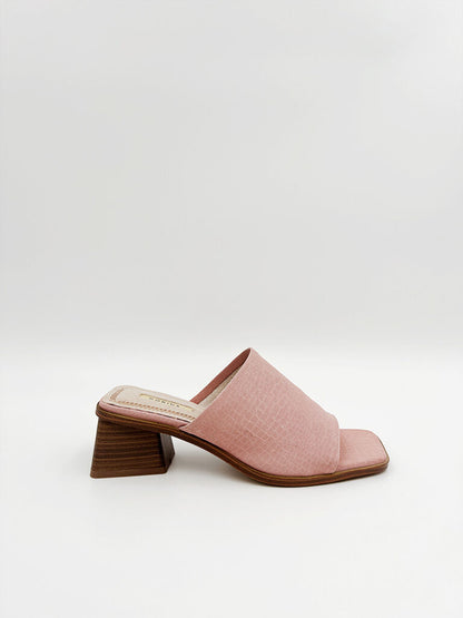 Blush Textured Slide Sandal with Block Heel