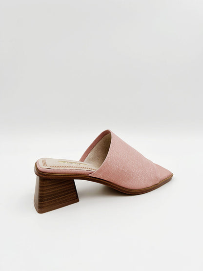 Blush Textured Slide Sandal with Block Heel