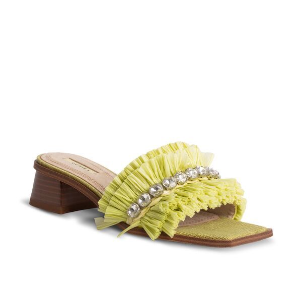 Lime Ruffled Open-Toe Sandals with Embellishments