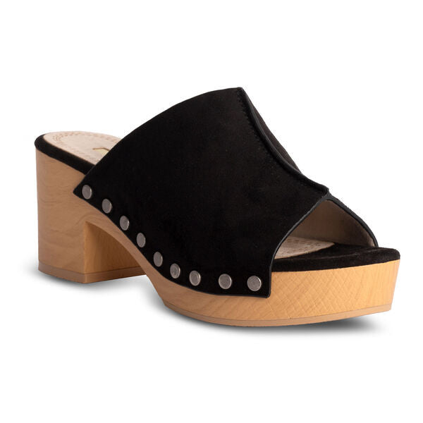 Black Suede Platform Slide with Stud Accents