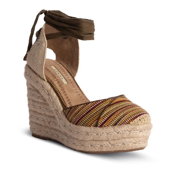 Multicolored Woven Espadrille Wedge with Ankle Tie