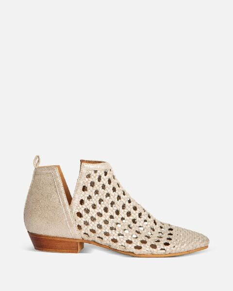 Beige Woven Ankle Boot with Cut-Out Design