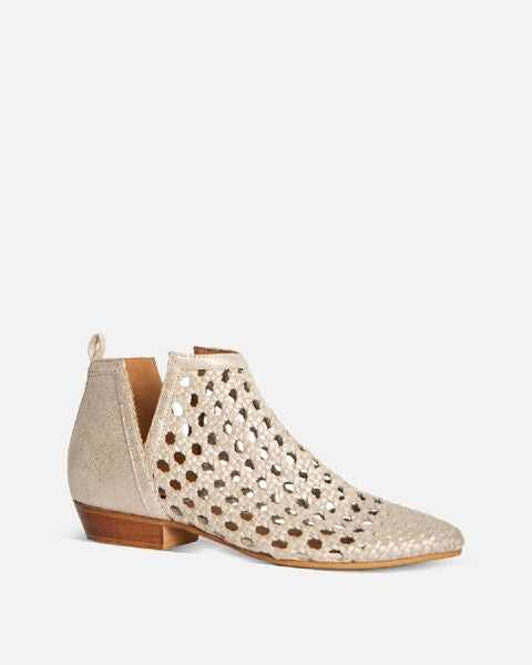 Beige Woven Ankle Boot with Cut-Out Design