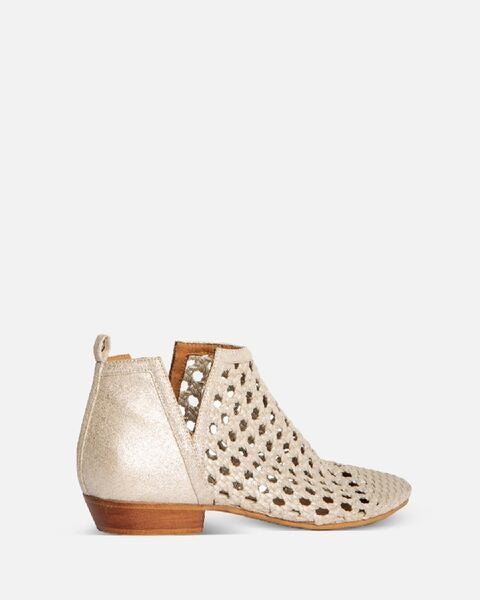 Beige Woven Ankle Boot with Cut-Out Design
