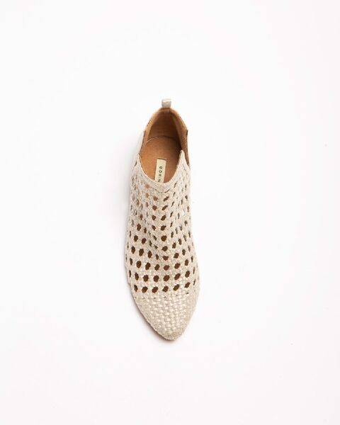 Beige Woven Ankle Boot with Cut-Out Design