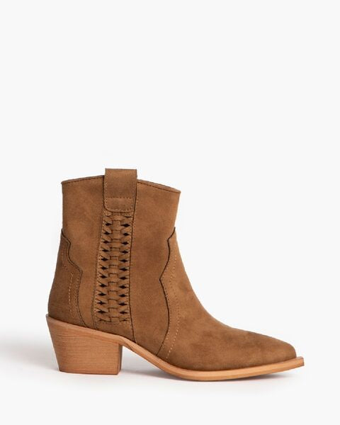 Brown Suede Ankle Boots with Woven Detail