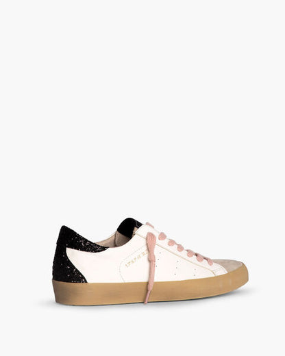 White Leather Sneakers with Pink Laces and Suede Accents