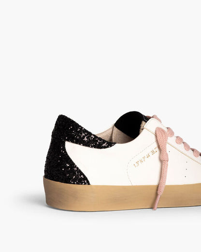 White Leather Sneakers with Pink Laces and Suede Accents