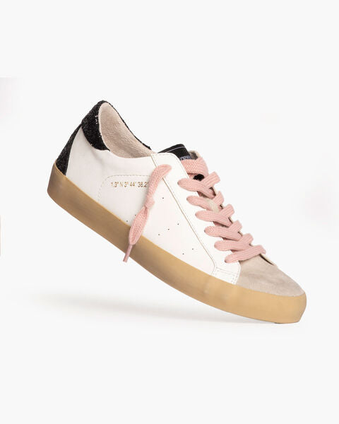 White Leather Sneakers with Pink Laces and Suede Accents