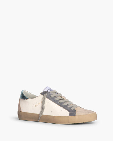 White Leather Low-Top Sneakers with Suede Accents