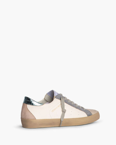 White Leather Low-Top Sneakers with Suede Accents