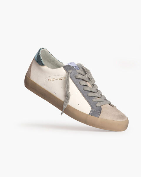White Leather Low-Top Sneakers with Suede Accents