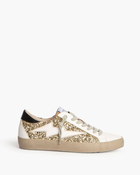White Glitter Low-Top Sneakers with Star Detail
