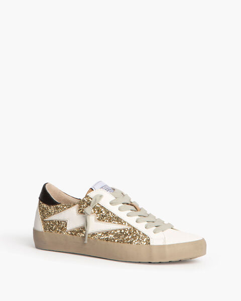 White Glitter Low-Top Sneakers with Star Detail