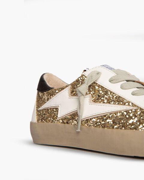 White Glitter Low-Top Sneakers with Star Detail