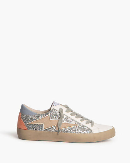 Silver Glitter Sneakers with Lightning Bolt Accent