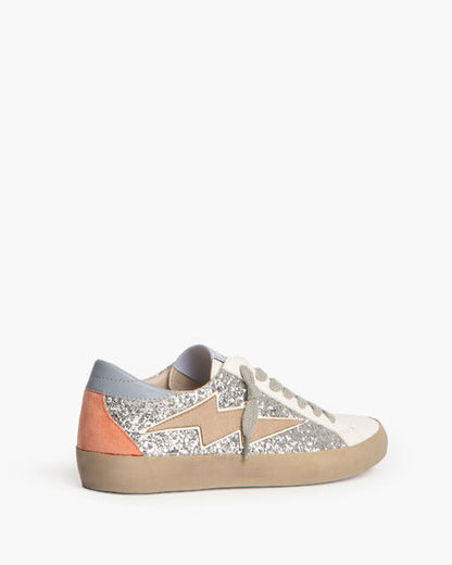 Silver Glitter Sneakers with Lightning Bolt Accent