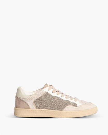 Beige Glitter Low-Top Sneakers with Textured Panels
