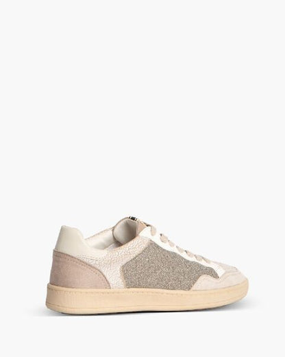 Beige Glitter Low-Top Sneakers with Textured Panels