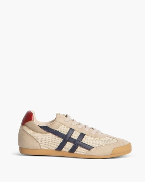 Beige Textured Sneakers with Contrast Stripes