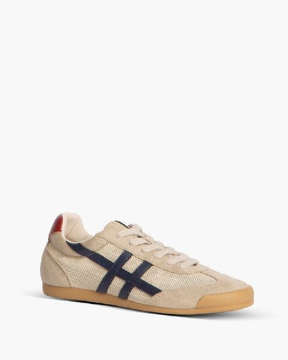 Beige Textured Sneakers with Contrast Stripes