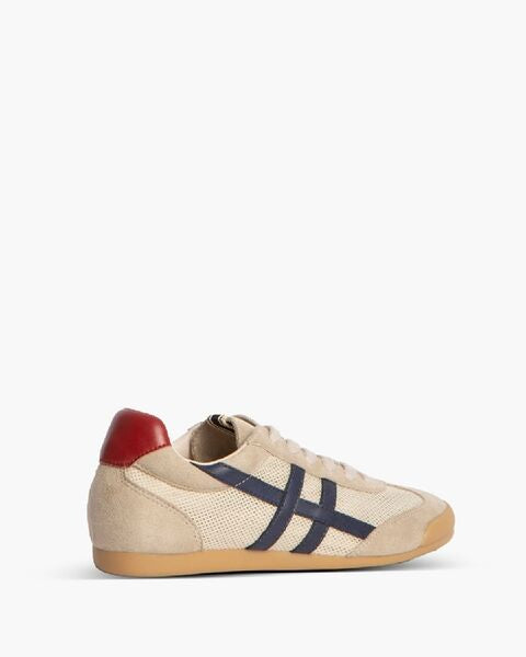 Beige Textured Sneakers with Contrast Stripes