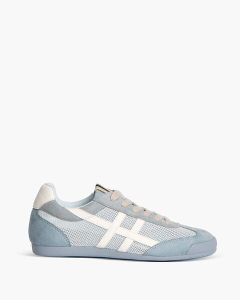 Blue Suede Mesh Sneakers with Lace-Up Design