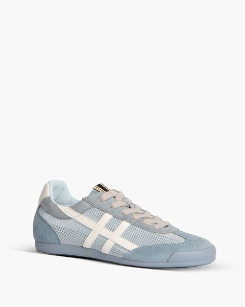 Blue Suede Mesh Sneakers with Lace-Up Design