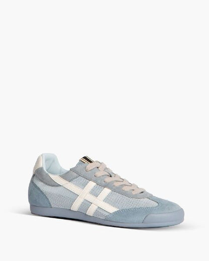 Blue Suede Mesh Sneakers with Lace-Up Design