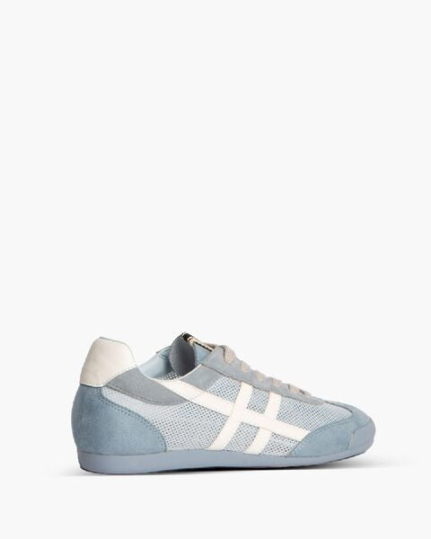 Blue Suede Mesh Sneakers with Lace-Up Design