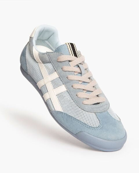 Blue Suede Mesh Sneakers with Lace-Up Design