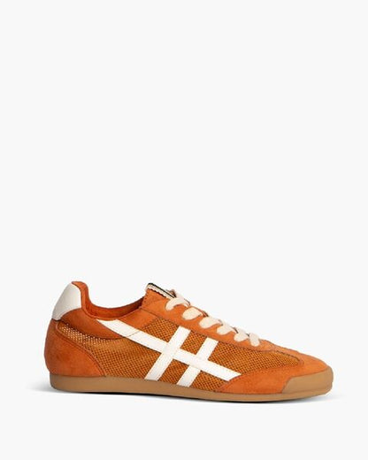 Orange Suede Sneakers with White Stripes