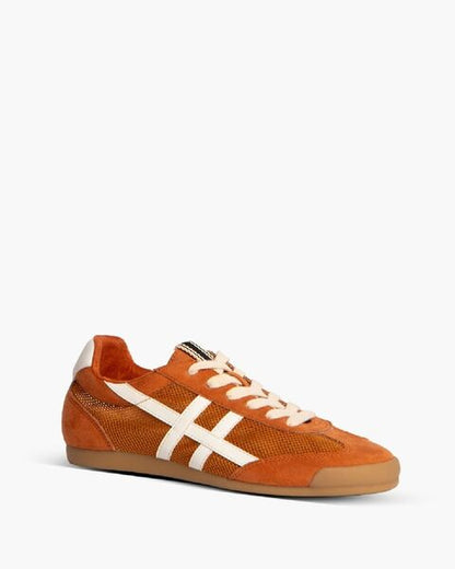 Orange Suede Sneakers with White Stripes